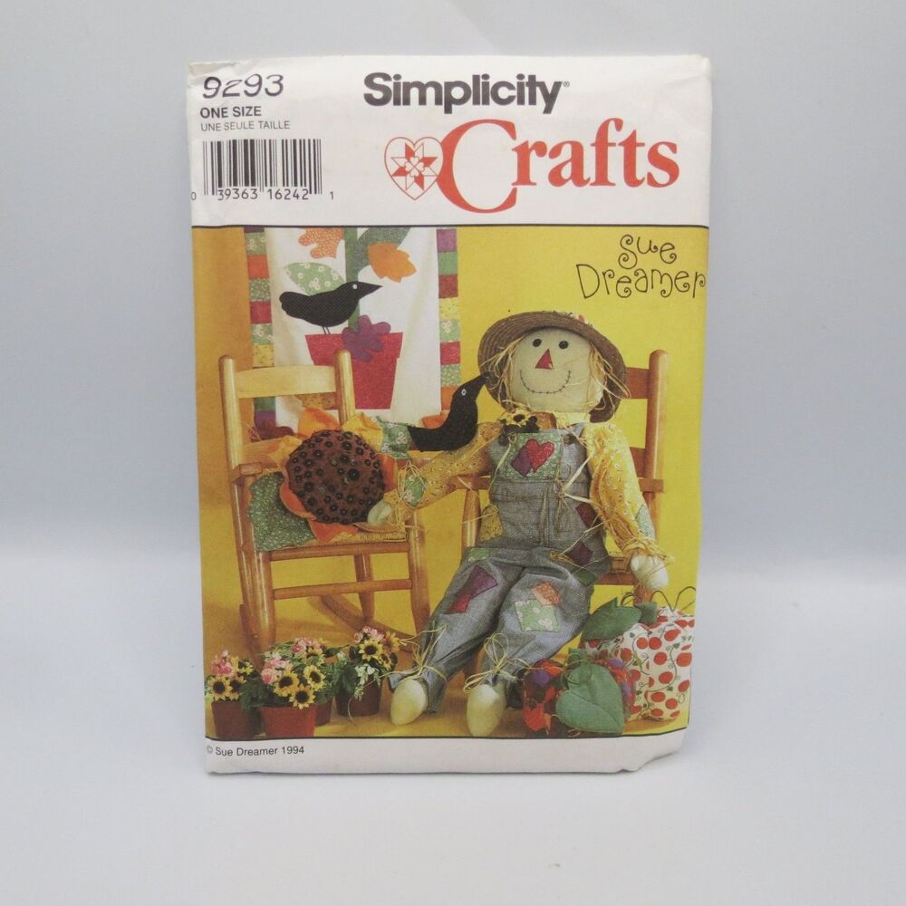 Simplicity Crafts 9293 Scarecrow Doll Sunflower Pillow Wallhanging ONE SIZE 90s